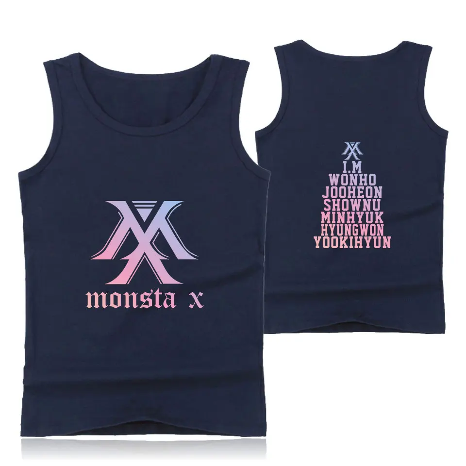 MONSTA X Топы на бретельках KPOP корейские летние футболки с круглым вырезом модные