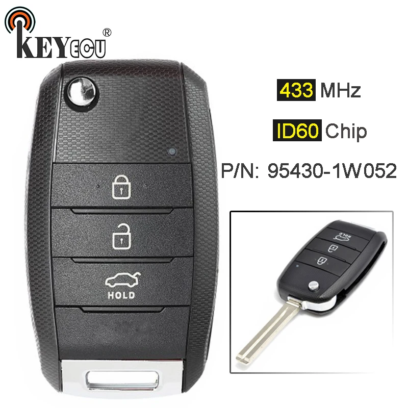 KEYECU 433 МГц чип ID60 P/N: 95430-1W052 обновленный Складной флип-накопитель для Kia Rio 2011 2012 2013
