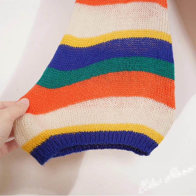 Джемпер Flectit женский в радужную полоску тонкий прозрачный вязаный свитер с