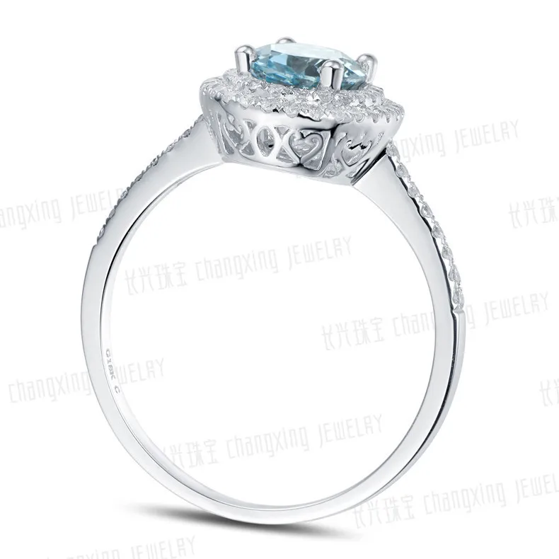 1.02ct Natural Blue Aquamarine 14k White Gold Natural Diamond Engagement Ring Jewelry
