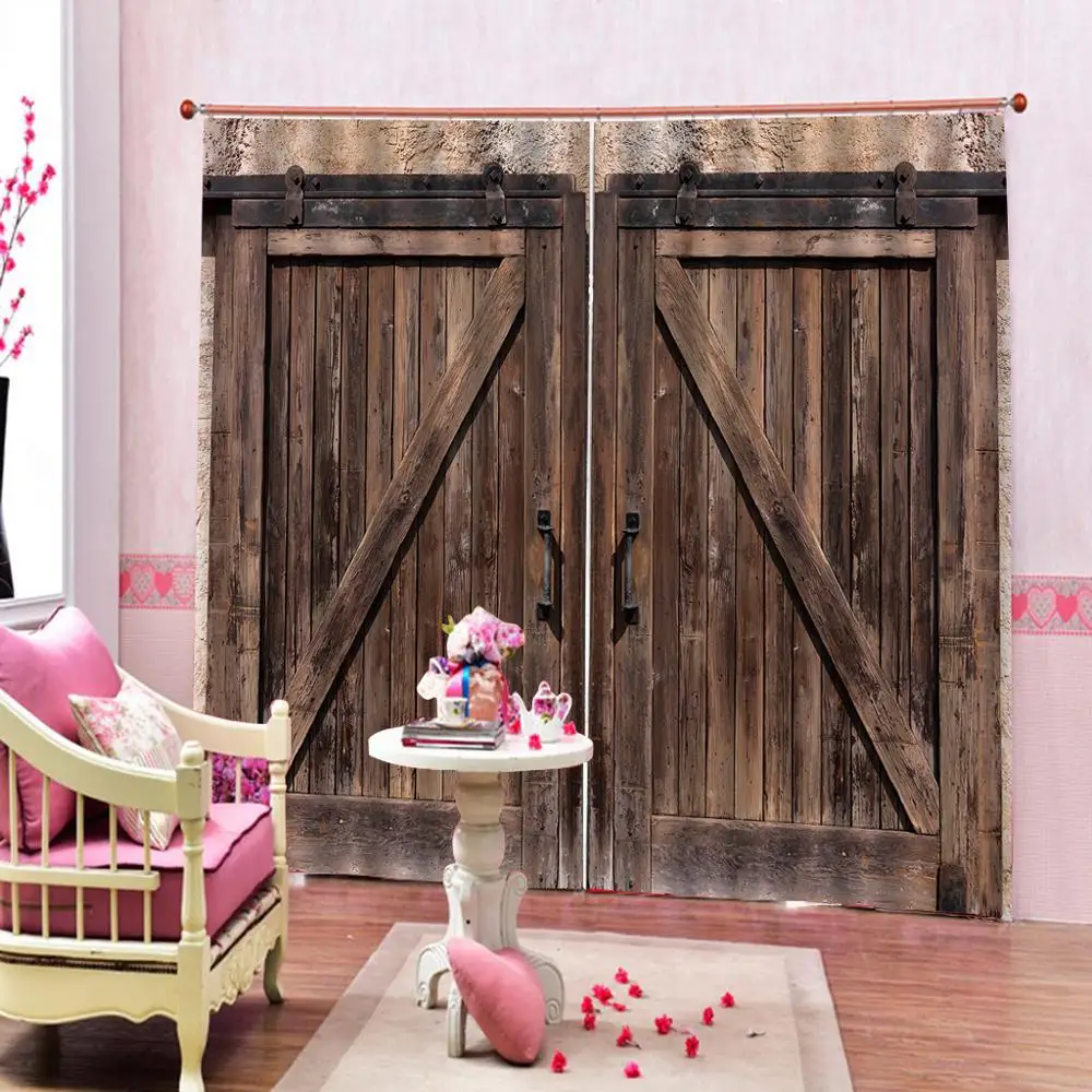 Роскошная Затемняющая 3D занавеска на окна для гостиной спальни коричневая дверь