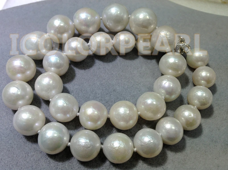 ?? を最高の宝石用レディース!最大12〜16ミリメートルラウンド白養殖天然淡水真珠のネックレス。