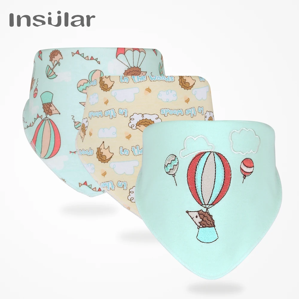 INSULAR 3Pcs/set Newborn Cartoon Baby Bibs Unisex Infant Cotton Soft Waterproof Feeding Triangle Scarf Towel Burp Clothes | Детская