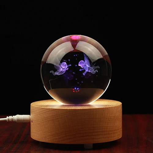 ball woodenbase Домашний Декор 3D лазерный ангел кристалл креативный подарок миниатюрные статуэтки, украшение - Цвет: ball woodenbase