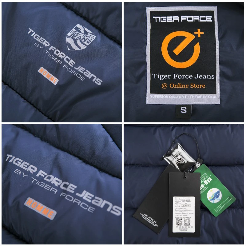 TIGER FORCE, Мужская стеганая куртка, средней длины, Модное теплое пальто, мужское пальто с капюшоном, двойная молния, мужская зимняя куртка размера плюс