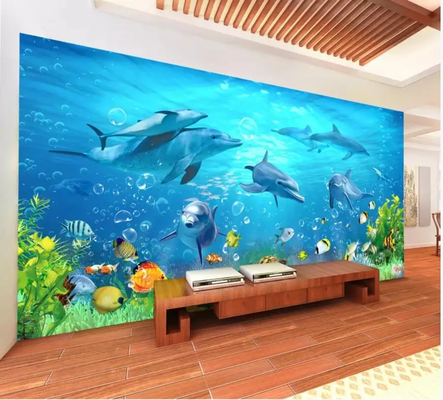 

Custom photo 3d wallpaper Sea World Dolphin Children's Room Coral Reef Fish living room 3d wall murals wallpaper for walls 3 d