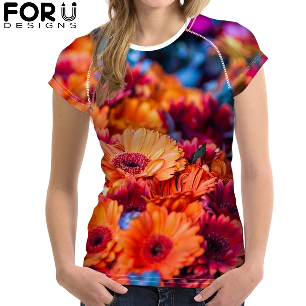 

FORUDESIGNS/футболка с цветочным принтом для женщин девочек летние мягкие модные шорты с цветочным узором с короткими рукавами Женский раструбн...