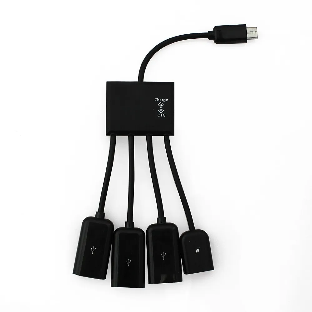 Черный 4 Порты и разъёмы Micro USB Мощность зарядки OTG Кабель концентратор для