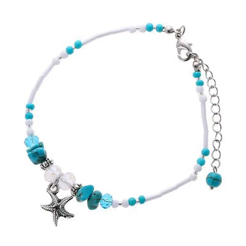 Boho для женщин ножной браслет пляж черепаха кулон в виде морской звезды с жемчугом