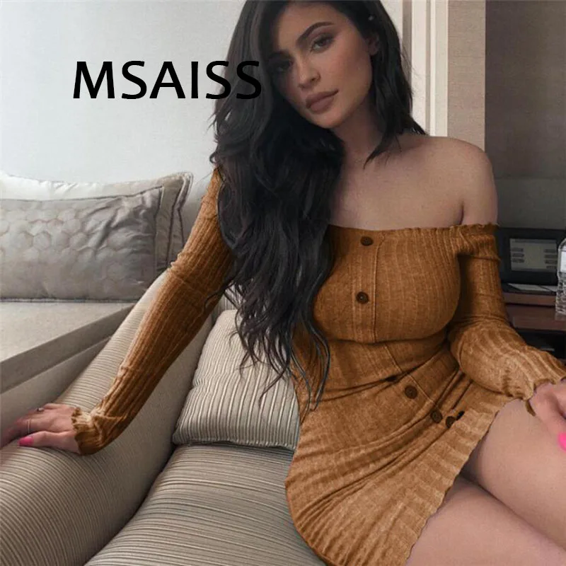 Женское облегающее платье MSAISS весеннее с длинным рукавом и открытыми плечами