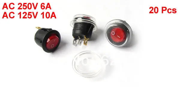 20 шт. x AC 250 В/6A 10A/125 В SPST ВКЛ ВЫКЛ красный сигнал светильник лодочный клавишный