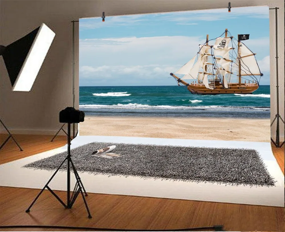 Laeacco Sea Blue Sky Boats живописный портретный фон для фотосъемки индивидуальные