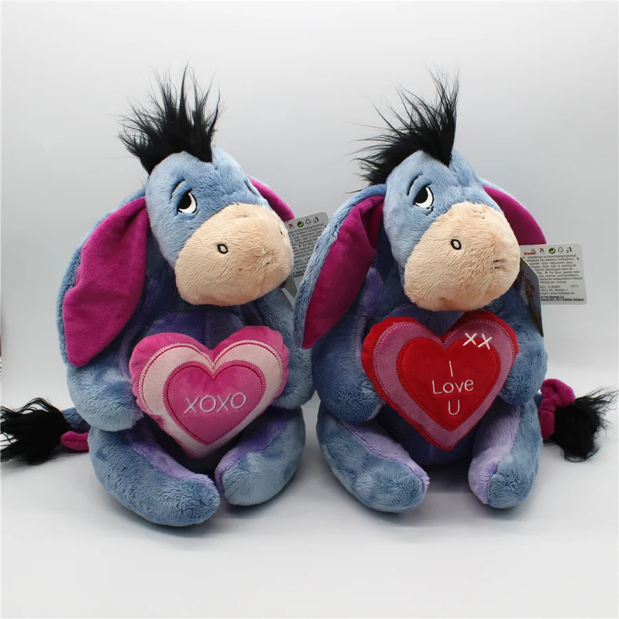 

1pcs 30cm=11.8inch Original Eeyore Donkey plush soft doll Eeyore with I LOVE U heart toys Valentine's Day gift lover's gift