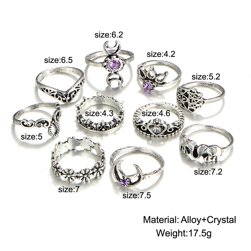 Edwin New Women Rings 2018 Retro Carved Hollow Out Set Beautiful Various Shapes 10 Sets Suit Gift Party Fashion A082 | Украшения и
