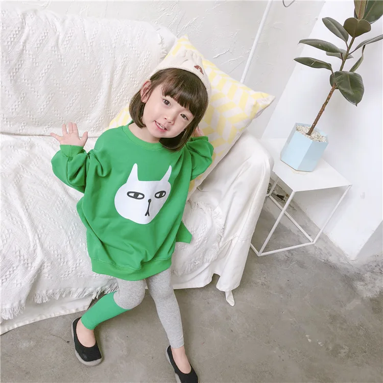Новое поступление Свитер для девочек из хлопка с рисунком кота пуловер длинными