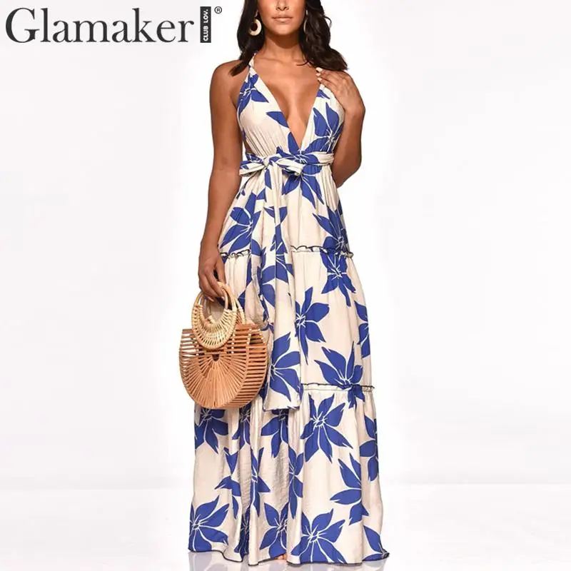 Женское платье без рукавов Glamaker летнее Бандажное в стиле бохо Пляжное Платье с