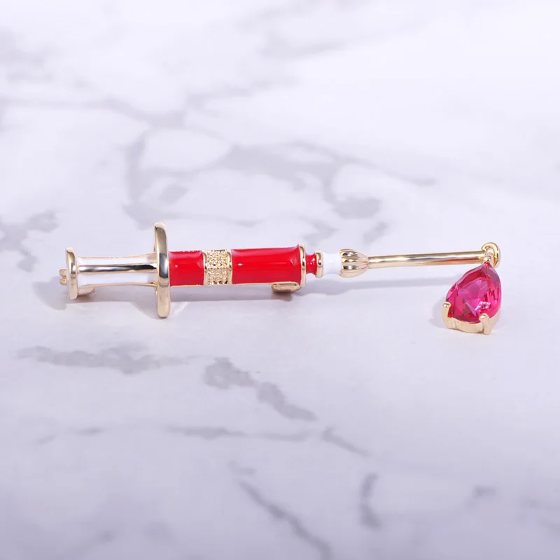 MECHOSEN модная медицинская игла Брошь Красная эмаль циркон медь Ювелирные изделия