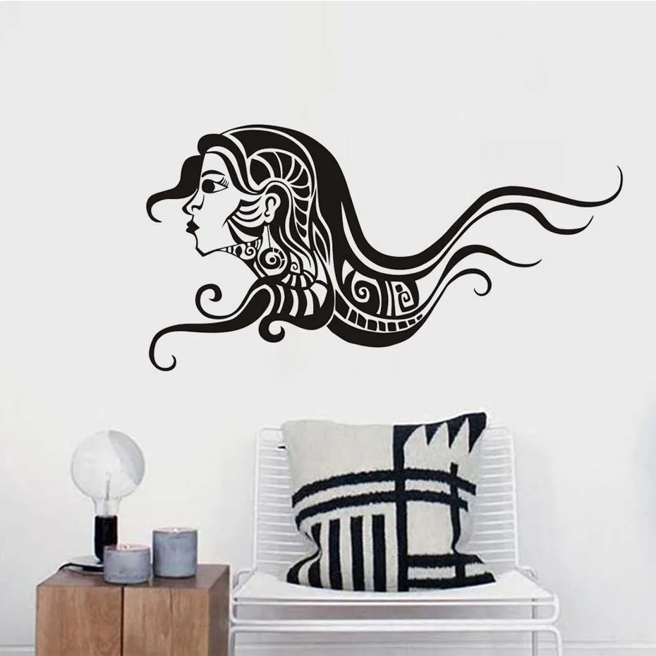 Этнический длинный волос женский Красота наклейки на стену художественный
