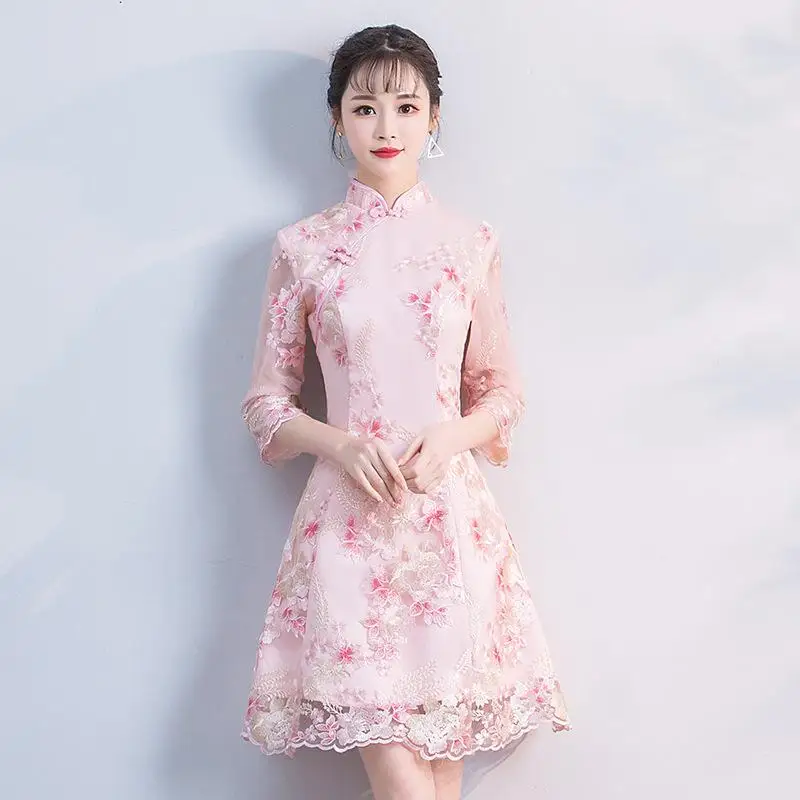 Размер S-XXL свадебное платье Cheongsam красное китайское традиционное женское элегантное вечернее платье Qipao сексуальное кружевное мини-платье ретро Vestido - Цвет: atyle 7