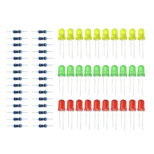 30pcs 3 color Три цвета красный зеленый желтый светодиодный светильник экспериментальная посылка включает 30 шт. светодиодный+ 30 шт. сопротивление подходит для arduino DIY KIT - Цвет: 30pcs 3 color