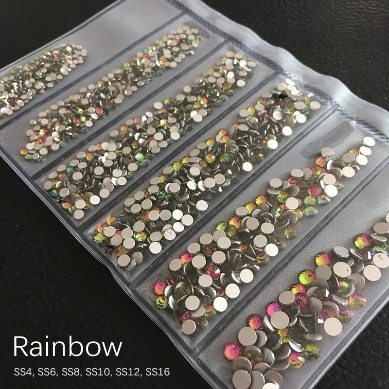 Rainbow SS4-SS16 Стразы для дизайна ногтей с плоской задней поверхностью Блестящий Кристалл DIY Ювелирные изделия бриллианты дизайн аксессуары для маникюра - Цвет: Rainbow