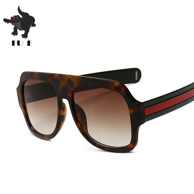 FU E Fashion sunglasses Women Brand Designer Retro Large Square sunglasses Men Glasses Tricolor stripe sunglasses UV400