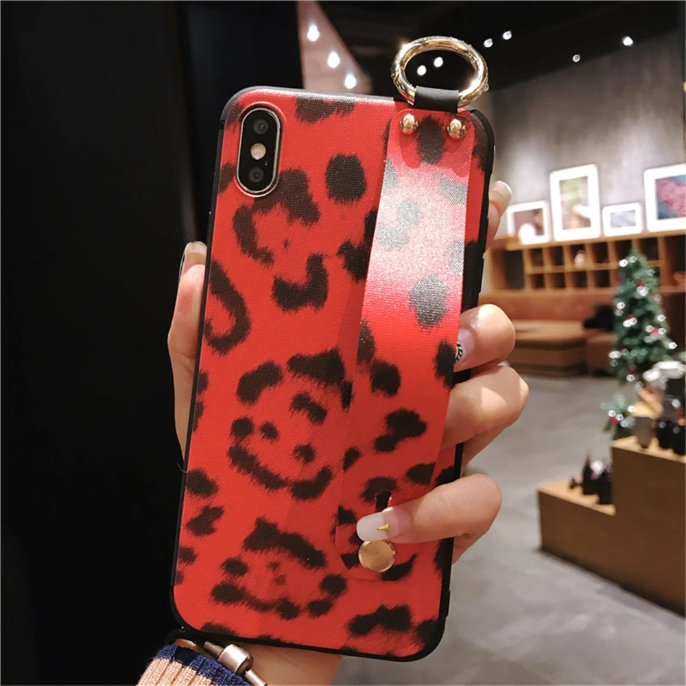 Цветной чехол для телефона с леопардовым принтом iPhone XS Max XR мягкий из ТПУ ремешком
