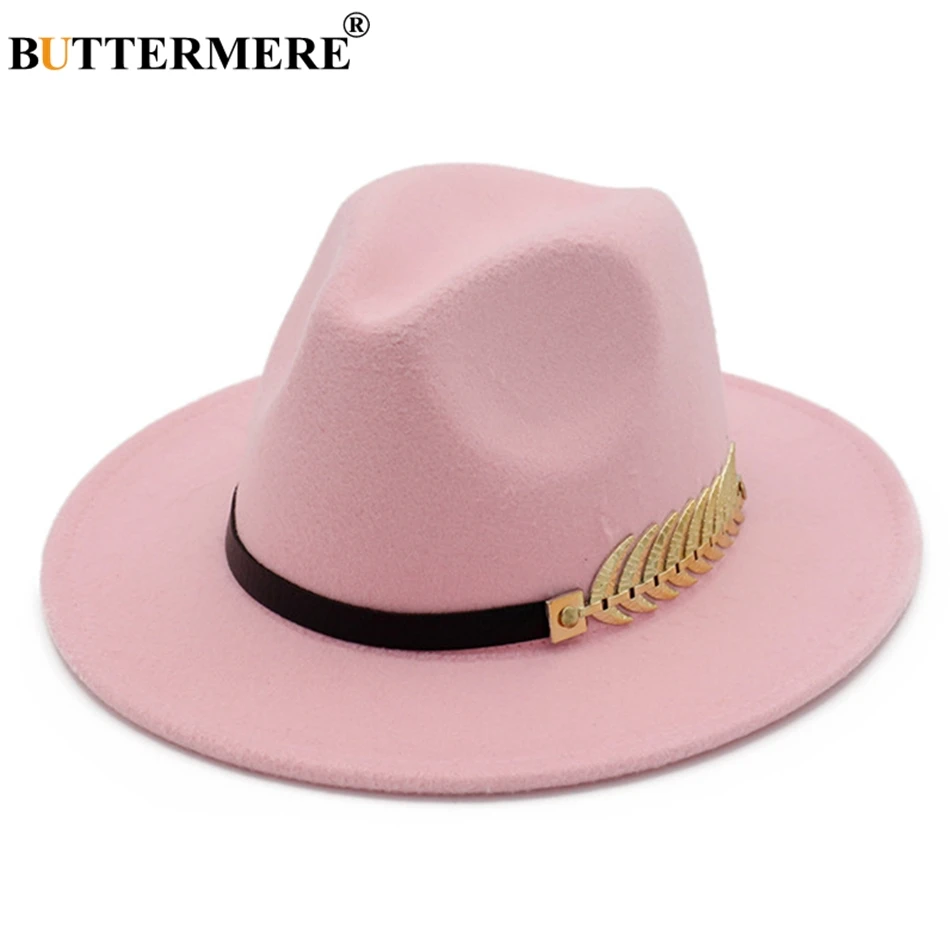 pink hat BUTTERMERE фетровая шляпа розовая Дамская элегантная зимняя женская шерстяная фетровая шляпа с большими полями британская фетровая Кепка винтажная джазовая шляпа котелок - Цвет: pink hat