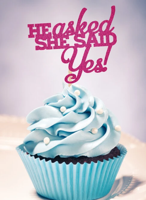 Блестки он спросил она сказала да кекс топперы-свадебный душ украшения для