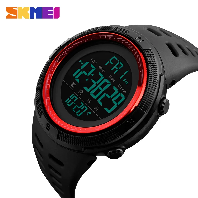 Black Red Мужские часы для дайвинга, 50 м, цифровой светодиодный, армейские спортивные часы, мужские повседневные электронные наручные часы, мужские часы relojes hombre SKMEI - Цвет: Black Red