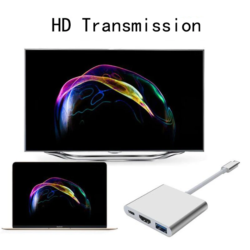 3 в 1 Thunderbolt концентратор USB Type C к HDMI адаптеру 4K алюминиевая док станция с разъемом