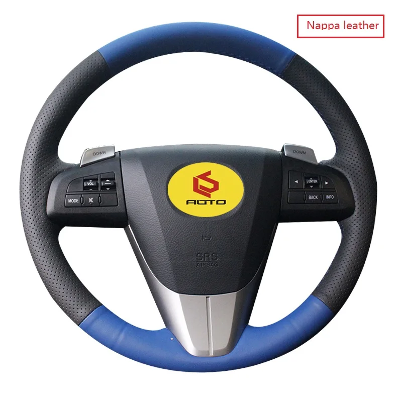 blue and black Оплетка на руль для Mazda 3 Axela 2008-2013 Mazda CX-7 CX7 2010- Mazda 5 2011-2013 для Mazda 6 GH - Название цвета: blue and black