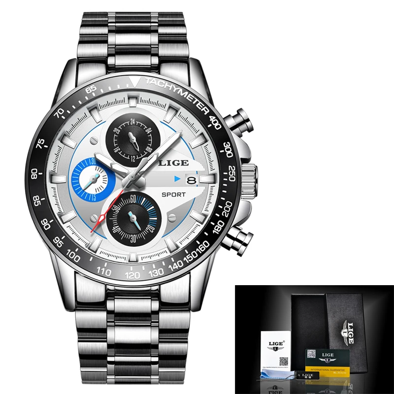 Men Watches Top Luxury Brand LIGE Business Fashion Waterproof Watch Sports Leisure Full Steel Quartz Relogio Masculino | Наручные часы