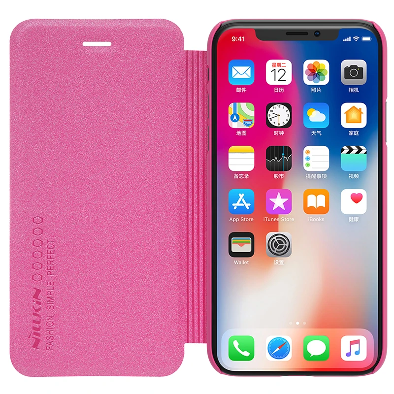 Чехол книжка NILLKIN для iPhone Xs Max XR X Блестящий Матовый кожаный чехол Apple