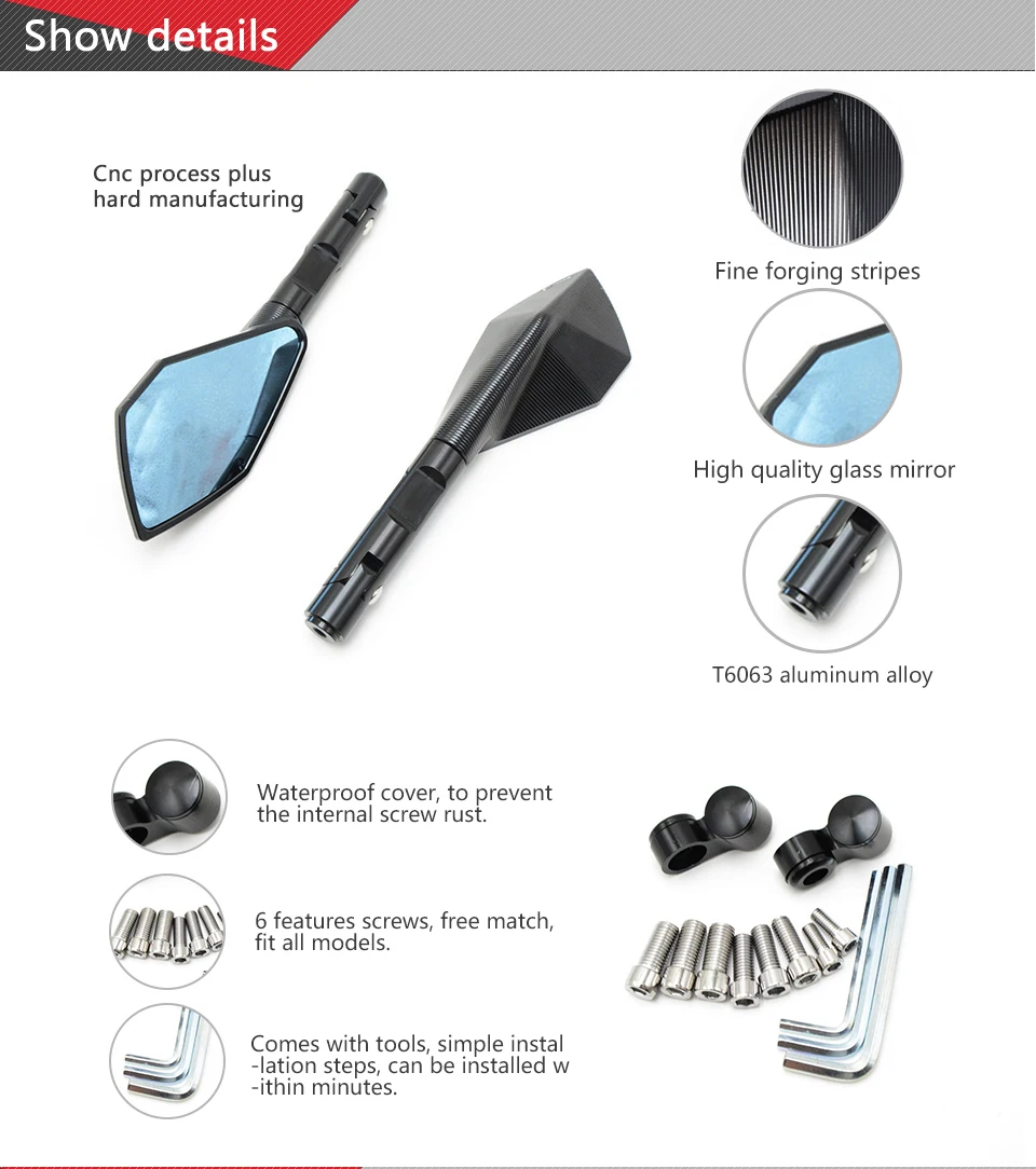 Универсальное мотоциклетное зеркало заднего вида для YAMAHA R6 2004 2005 2006 KAWASAKI Z1000 Z800 Z750