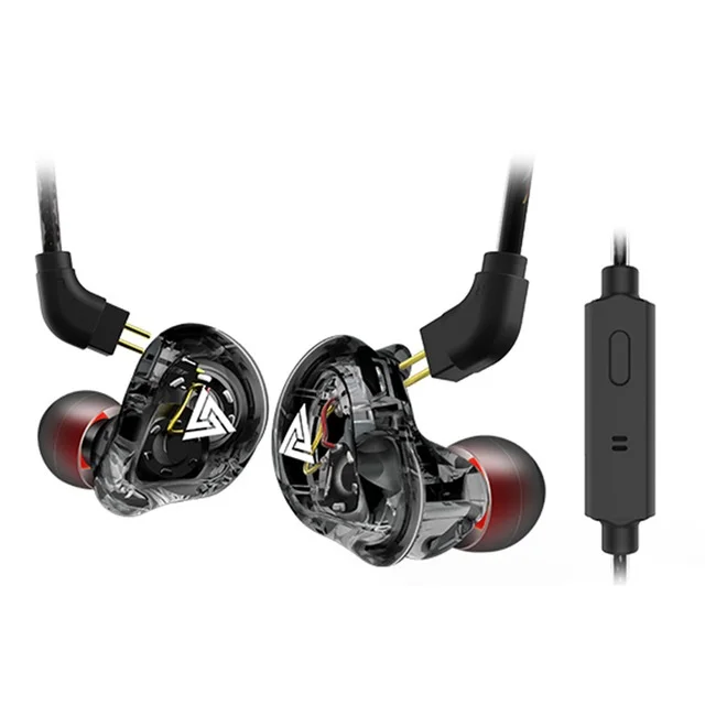 Оригинальные наушники QKZ VK1 4DD в ухо, HIFI DJ Monito, спортивные наушники для бега, наушники, гарнитура, вкладыши, fone de ouvido audifonos - Color: black with mic