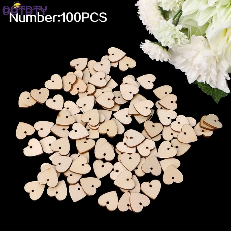 20mm 100Pcs 20 мм-100 мм деревянные формы сердца пустые ремесленные украшения с отверстием декупажная бирка Декор - Цвет: 20mm 100Pcs