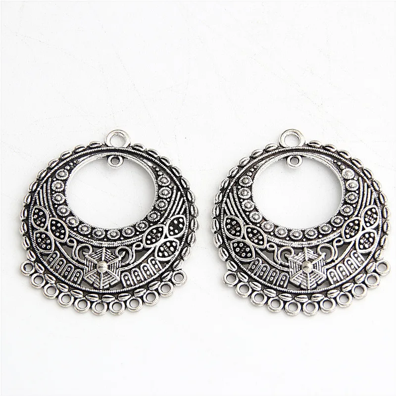 5pcs Silver Color Round Shaped Charms Chandelier Connector Pendant Jewelry Making DIY Handmade Craft 34mm A3027 | Украшения и