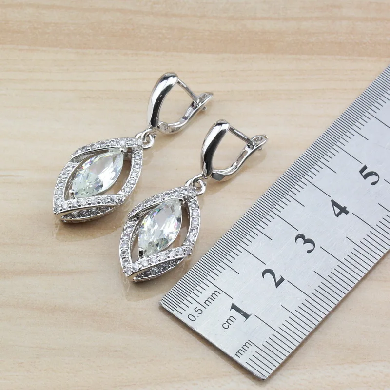 Bridal Women Wedding Costume Jewelry Sets AAA+ Quality White Crystal Zircon Dangle Earrings/Bracelet And Ring | Украшения и