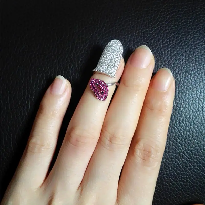 

COLORFISH Fashion 925 Sterling Silver Nail Rings For Women Jewelry Party Cubic Zirconia Adjustable Size Cute Mouth Nail Ring