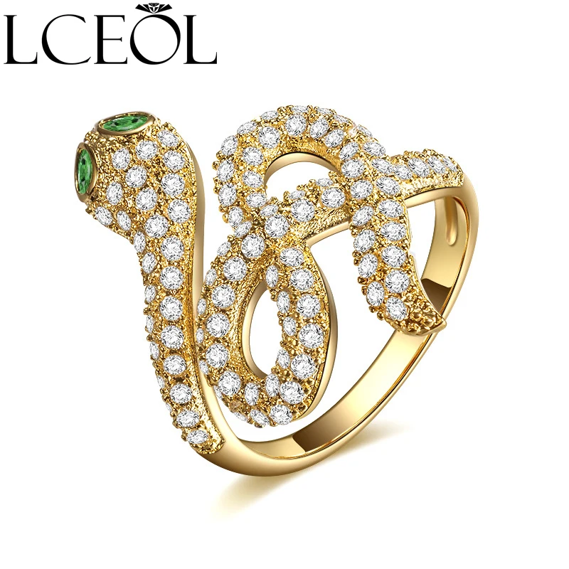 Женское кольцо в виде змеи LCEOL украшение стиле панк с микро имитацией фианита