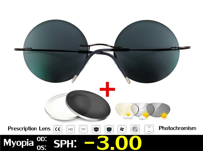Black Myopia -3.00 Титан очки без оправы, очки для близорукости, фотохромные очки Для мужчин Для женщин Хамелеон очки с диоптриями-1,0 1,5 2,0 2,5 3,0 - Цвет оправы: Black Myopia -3.00