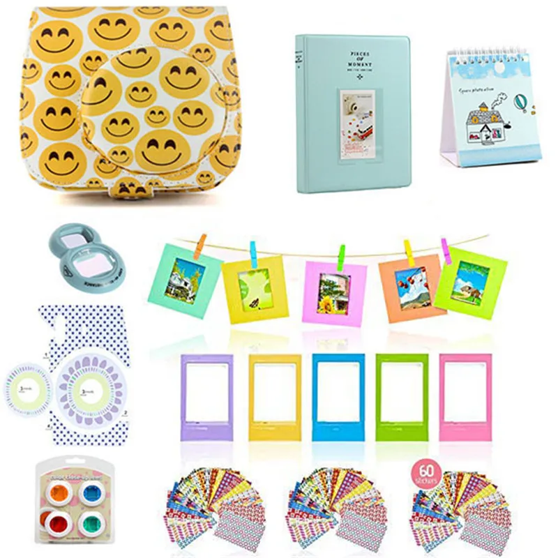 Smiley 9 in 1 Accessories Kit for Fujifilm Instax Mini 8/9 Camera Painting Carrying Case Bag Cover/Selfie Mirror/Filter/Album/Sticker - Цвет: Smiley