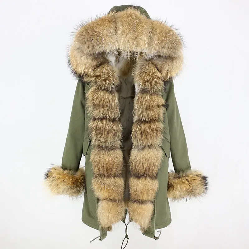 OFTBUY длинная парка, пальто с натуральным мехом, зимняя куртка для женщин, воротник из натурального меха енота, капюшон, теплая толстая подкладка из меха кролика, уличная одежда