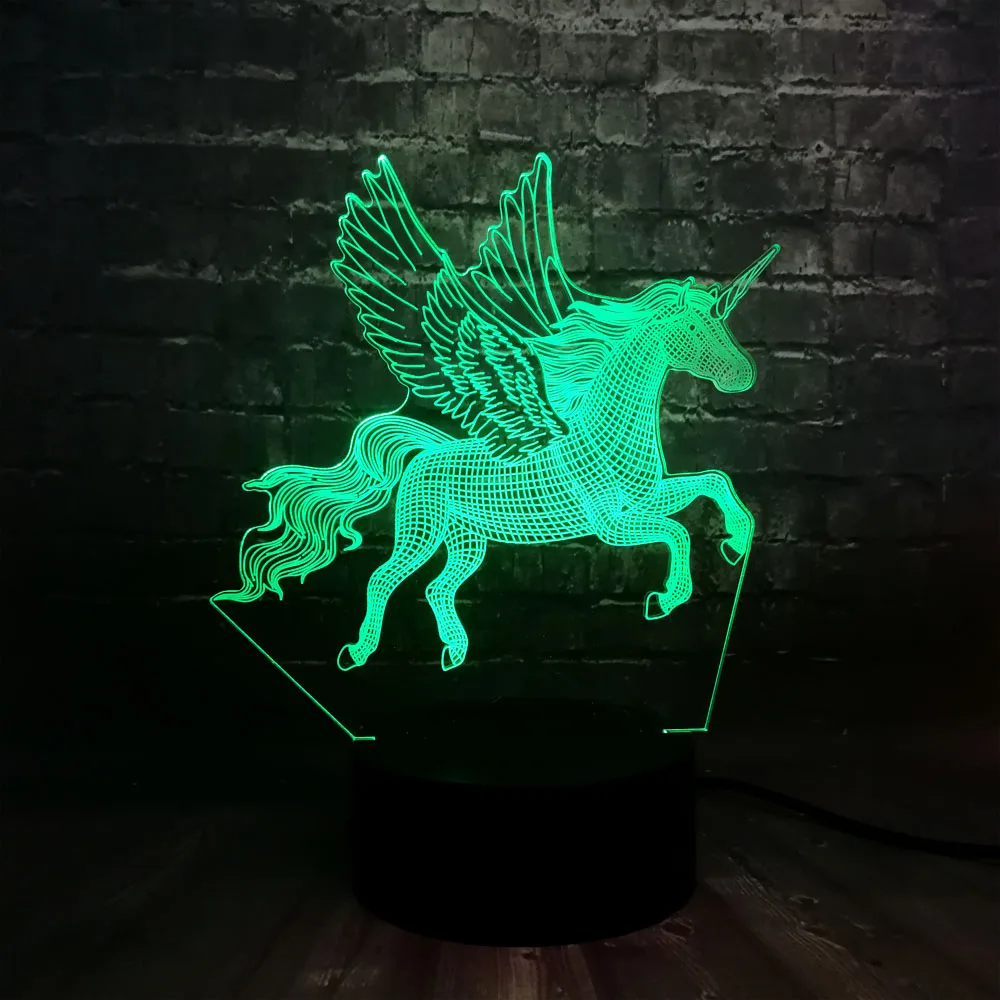 Новый 3D Лава летающие крылья единорог лошадь LED Детская спальня стол 7 цветов USB
