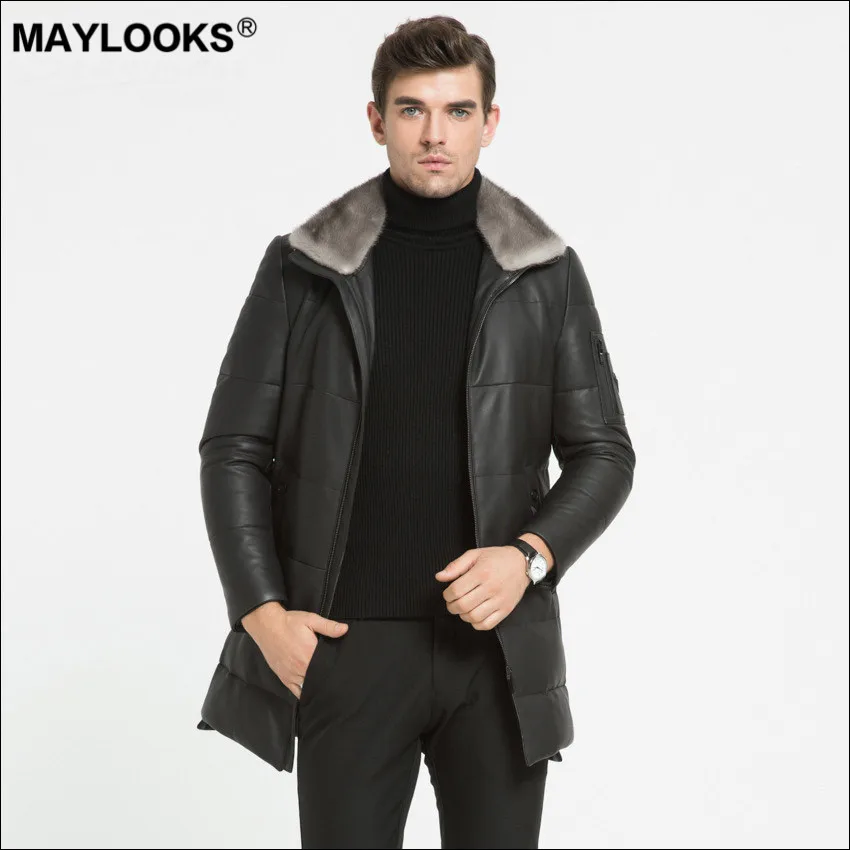 Мужские кожаные повседневные длинные лацканы May Look модель WS120 на осень/зиму