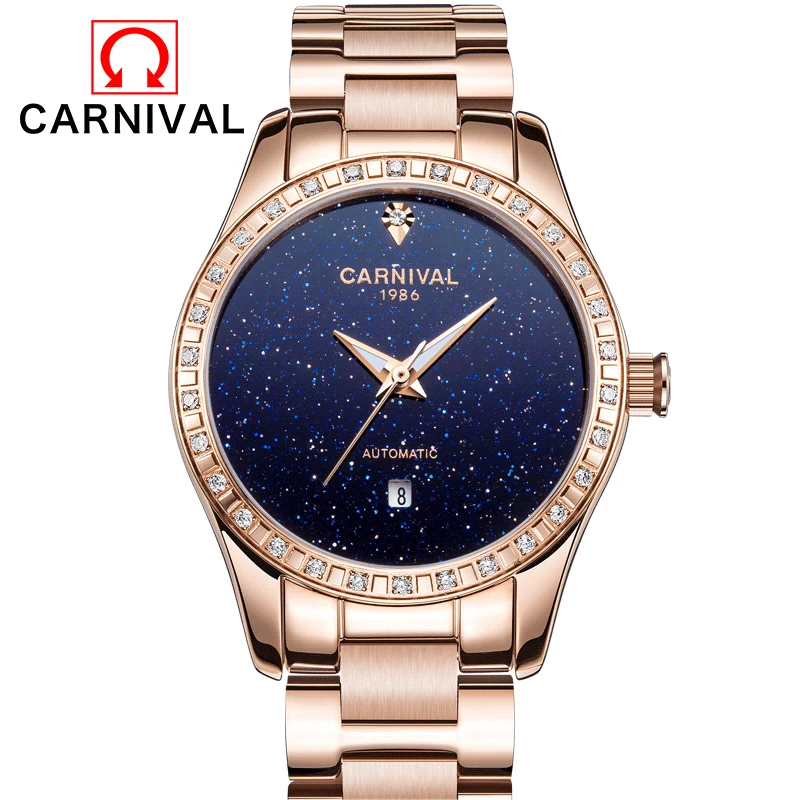 CARNIVAL 2017 женские бриллиантовые часы Топ бренд роскошные простые звезды скелет