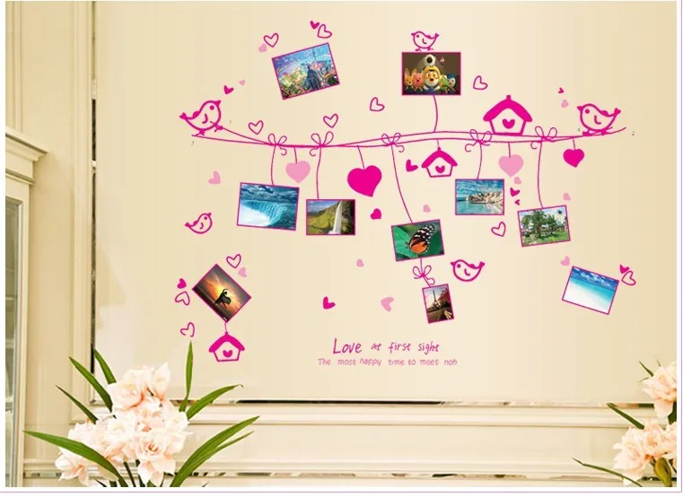 60*90 см любовь птицы с 10 фото наклейки на стену в раме DIY гостиная Съемная наклейка