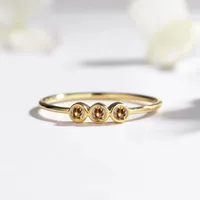 Women Natural Citrine Engagement Wedding Ring Solid 14k Yellow Gold Fine Jewelry Trendy Three Stones Ring