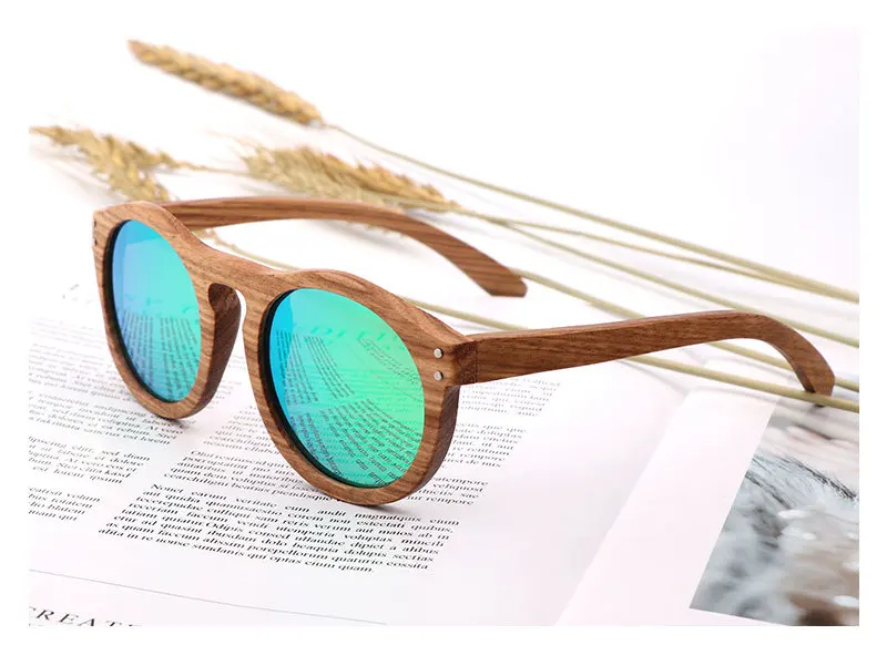 Vintage Women Round Wooden Sunglasses Polarized Mens Sun Glasses Brand Designer Zebra Wood